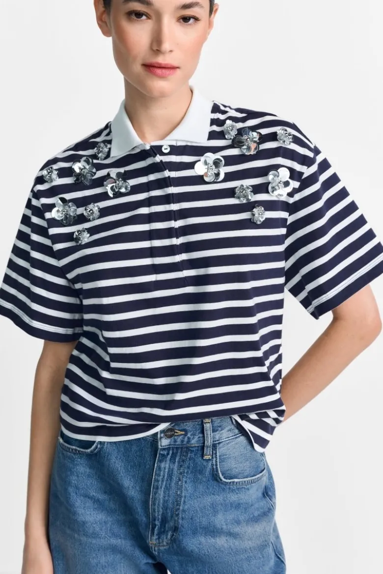 Gestreiftes Poloshirt mit Blüten