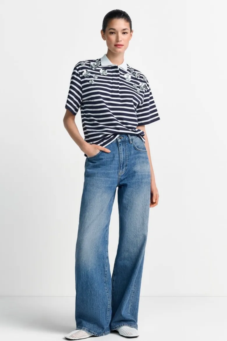 Gestreiftes Poloshirt mit Blüten