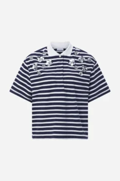 Gestreiftes Poloshirt mit Blüten