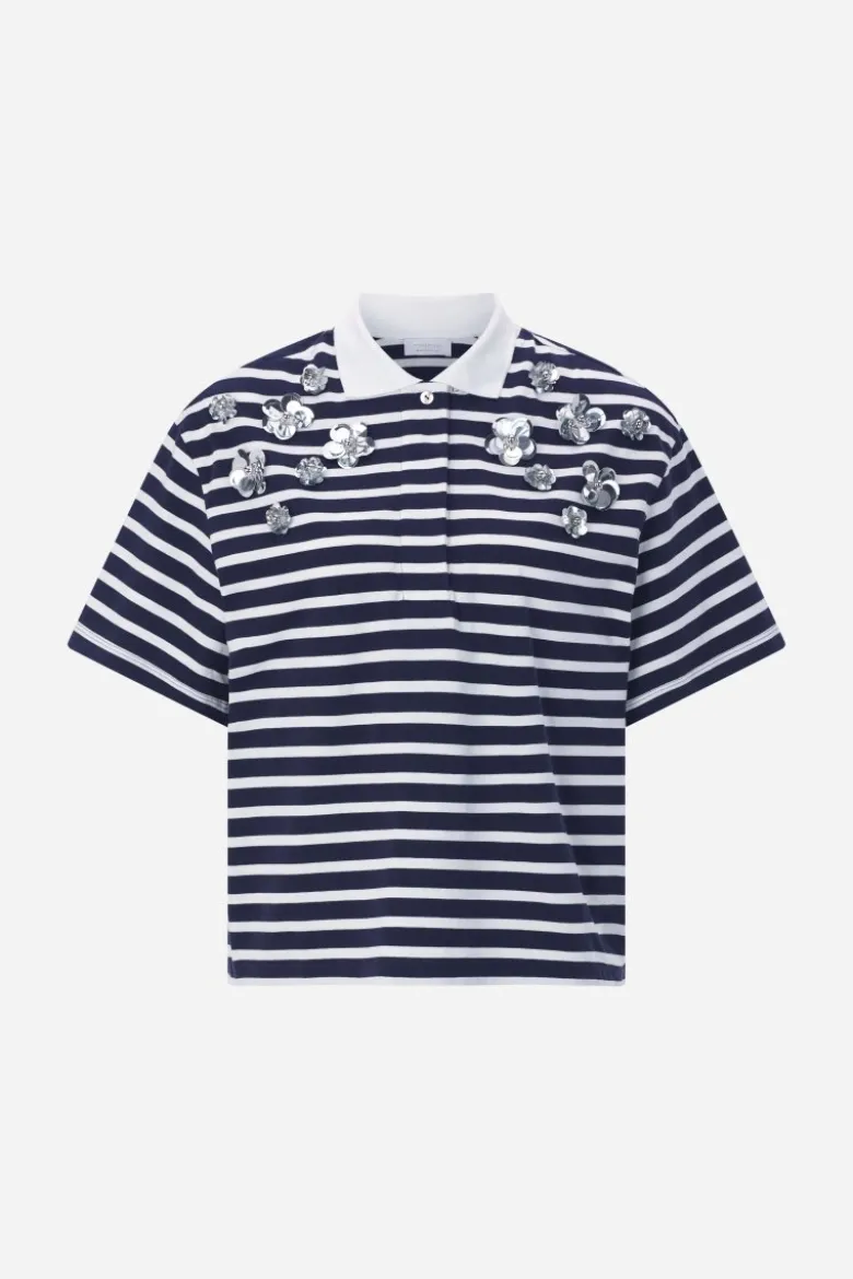Gestreiftes Poloshirt mit Blüten