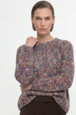 Grobstrick-Pullover in Melange-Optik