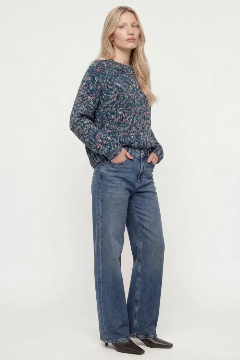 Grobstrick-Pullover in Melange-Optik