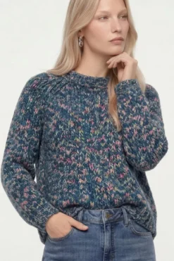 Grobstrick-Pullover in Melange-Optik