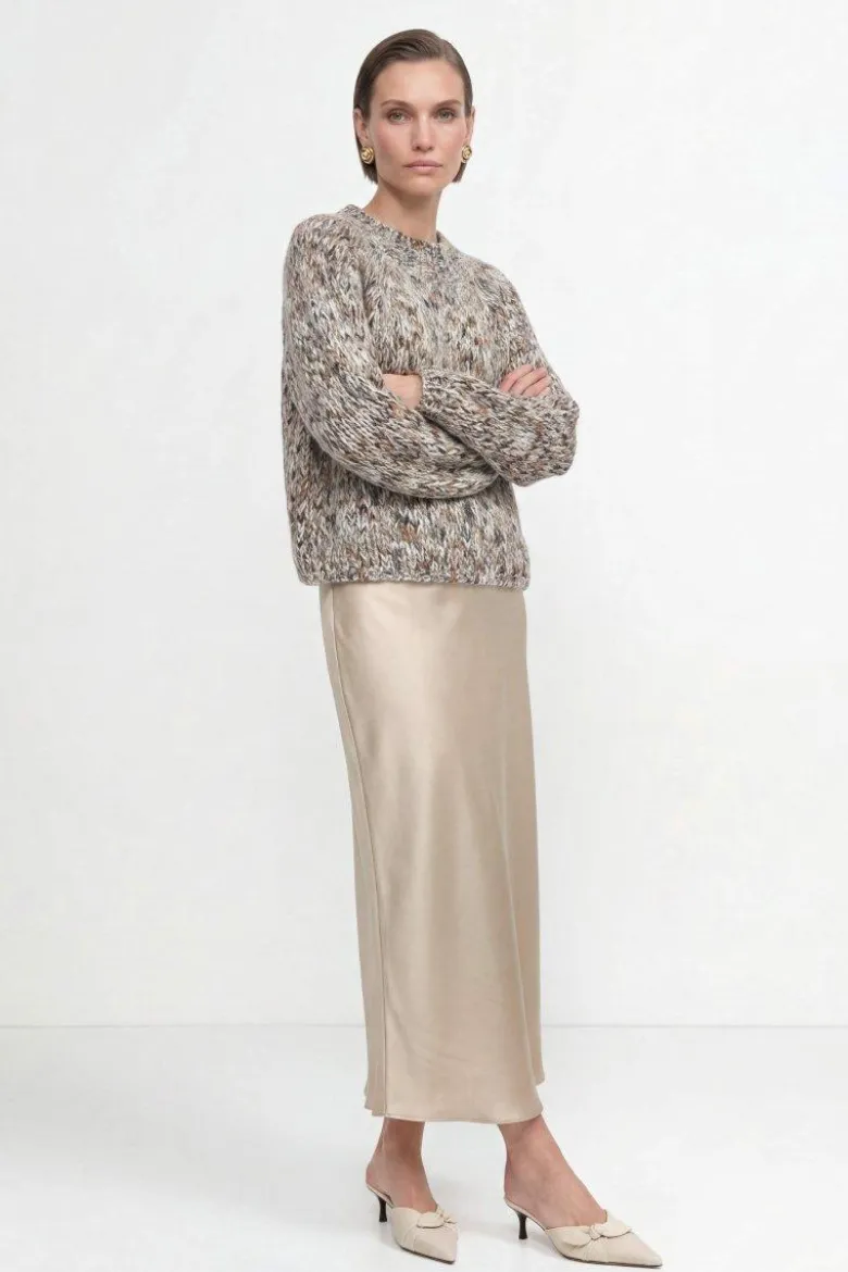 Grobstrick-Pullover in Melange-Optik