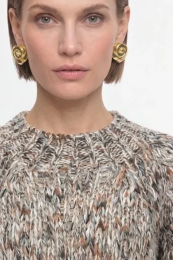 Grobstrick-Pullover in Melange-Optik