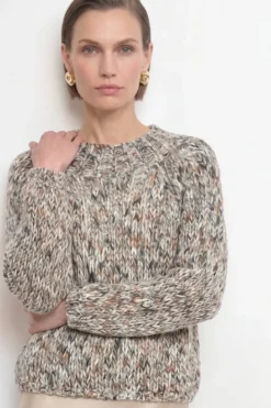 Grobstrick-Pullover in Melange-Optik