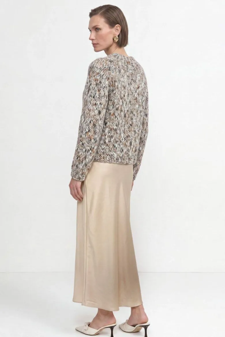Grobstrick-Pullover in Melange-Optik