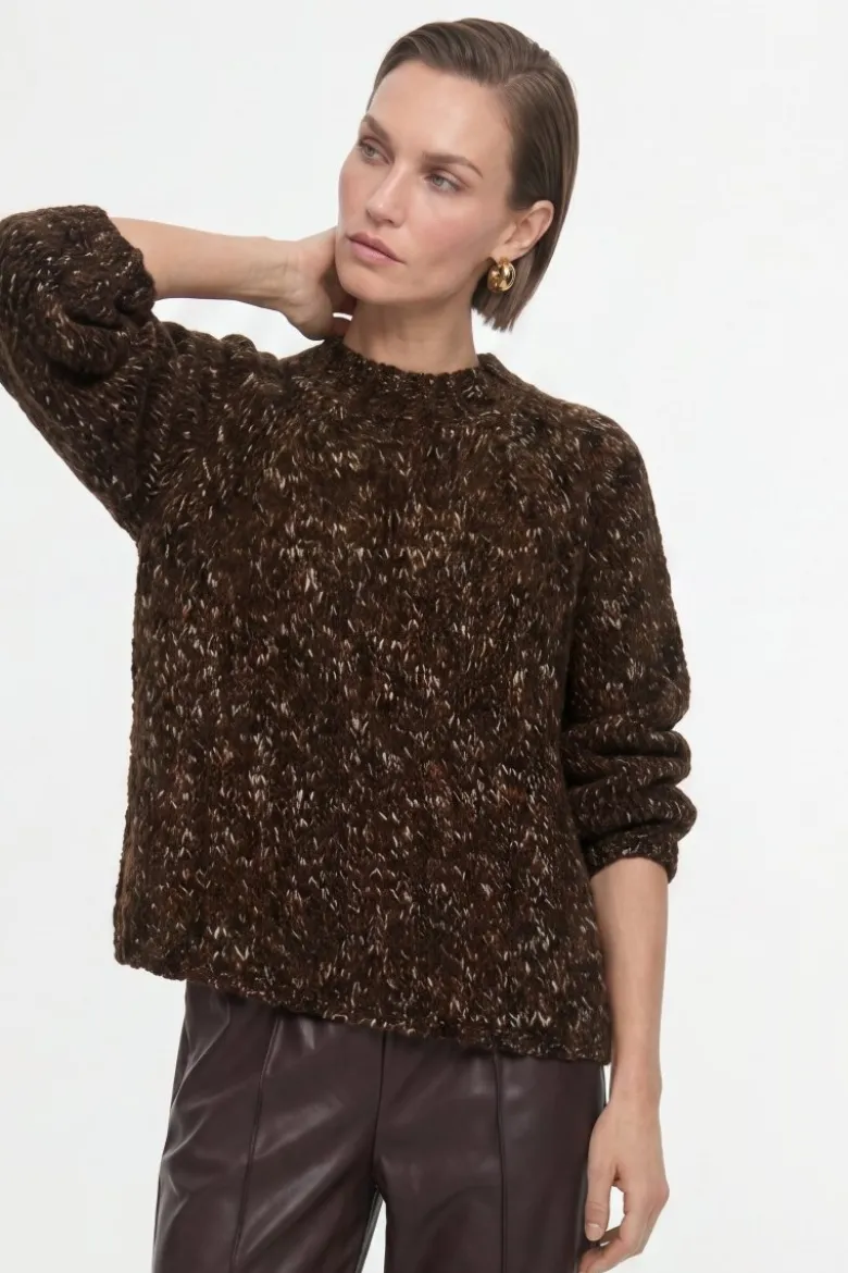 Grobstrick-Pullover mit Melange-Optik