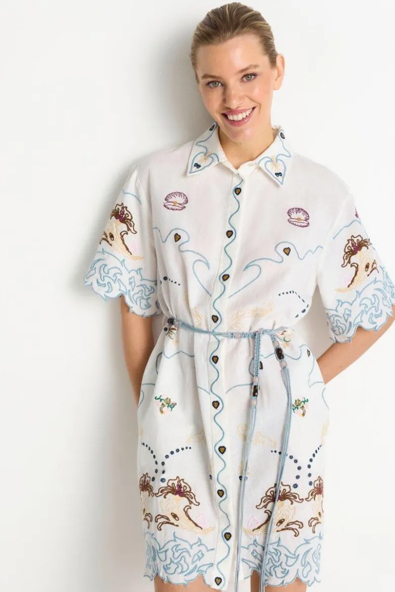 Hemdblusenkleid mit Muschelstickerei