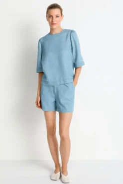 Kurzarmbluse im Denim-Look