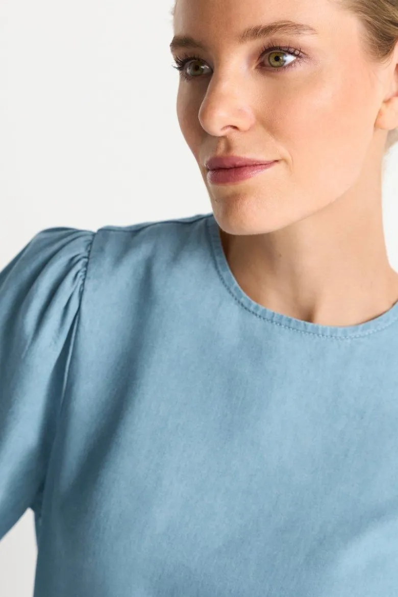 Kurzarmbluse im Denim-Look