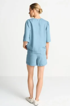 Kurzarmbluse im Denim-Look
