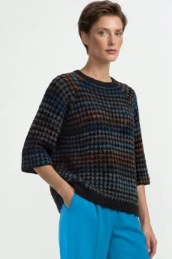 Kurzarm-Pullover mit Ajourstrick