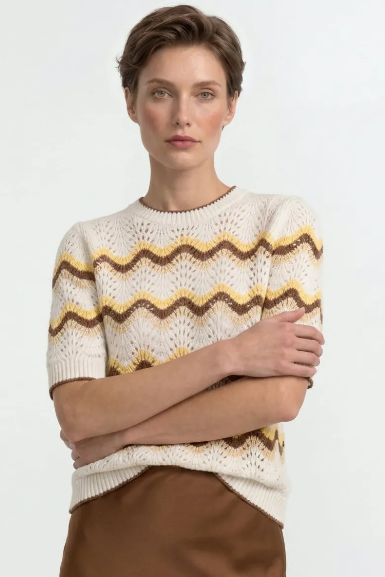 Kurzarm-Pullover mit Wellenmuster
