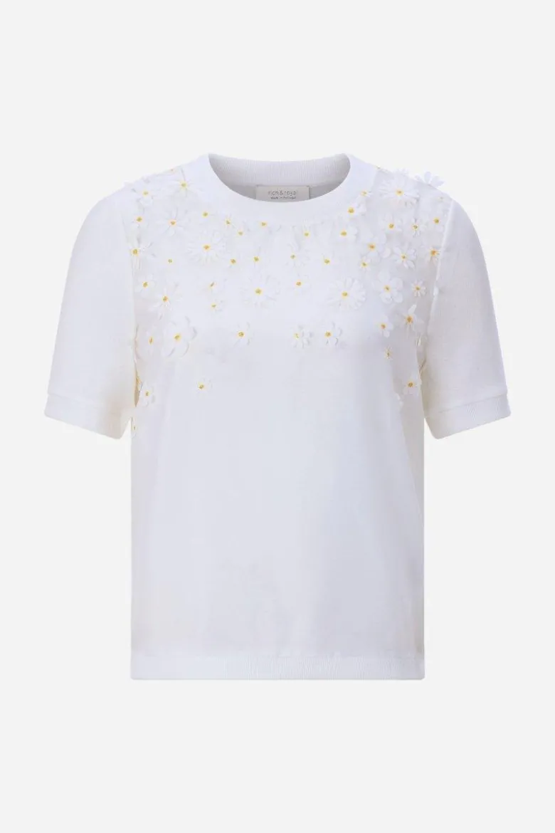 Kurzarmshirt mit Blütenapplikationen