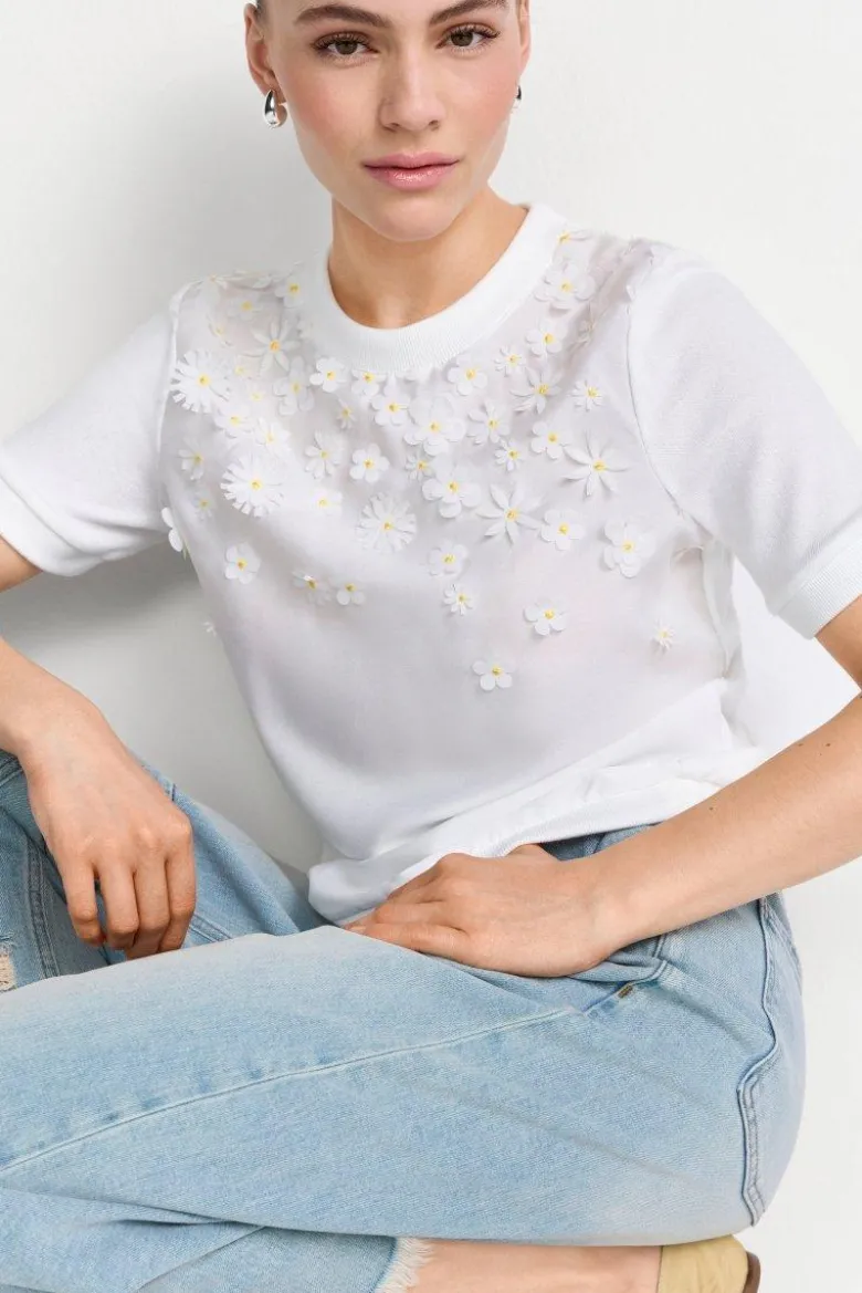Kurzarmshirt mit Blütenapplikationen