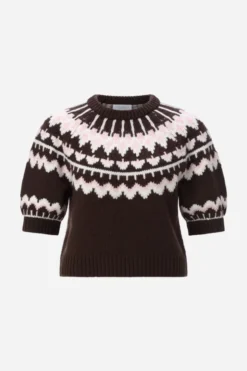 Kurzarm-Wollpullover mit Jacquardmuster