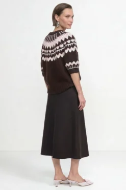 Kurzarm-Wollpullover mit Jacquardmuster