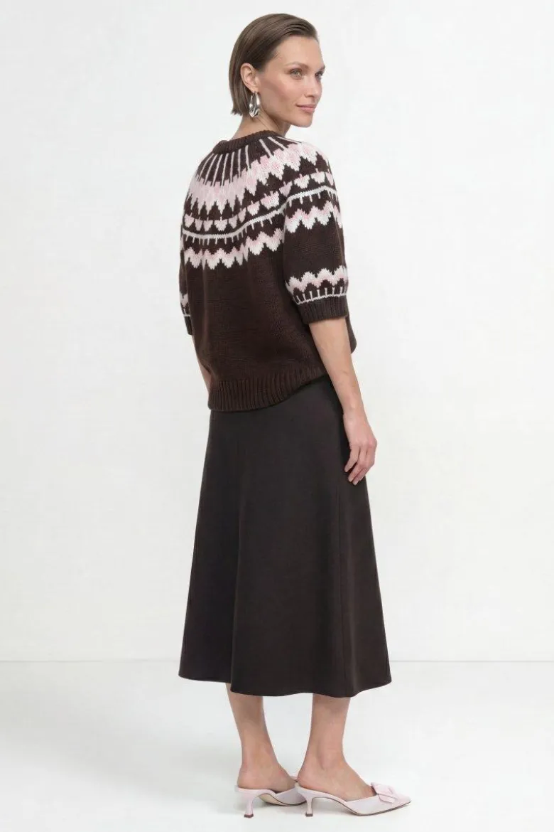 Kurzarm-Wollpullover mit Jacquardmuster
