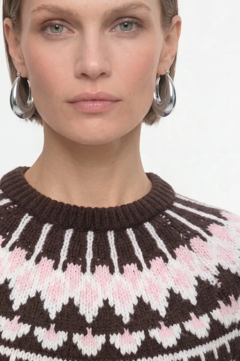 Kurzarm-Wollpullover mit Jacquardmuster