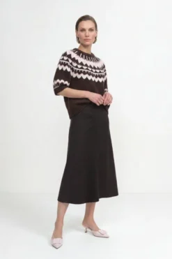 Kurzarm-Wollpullover mit Jacquardmuster