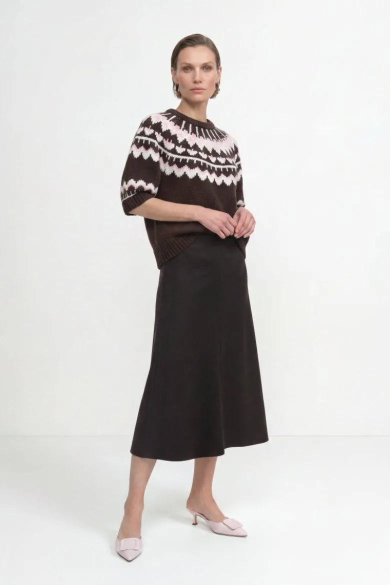Kurzarm-Wollpullover mit Jacquardmuster
