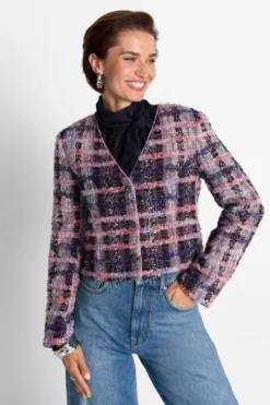 Kurzblazer aus Karo-Tweed