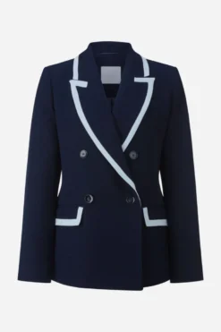 Marineblauer Blazer mit Kontrastpaspel