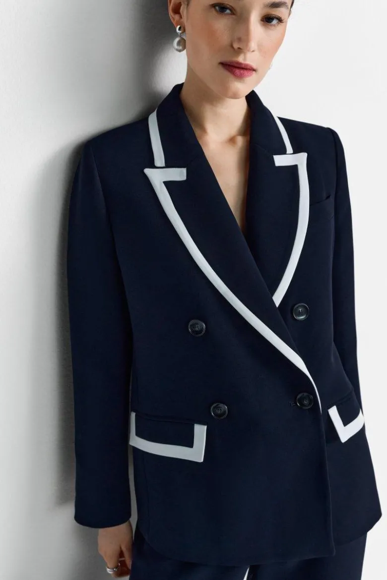 Marineblauer Blazer mit Kontrastpaspel