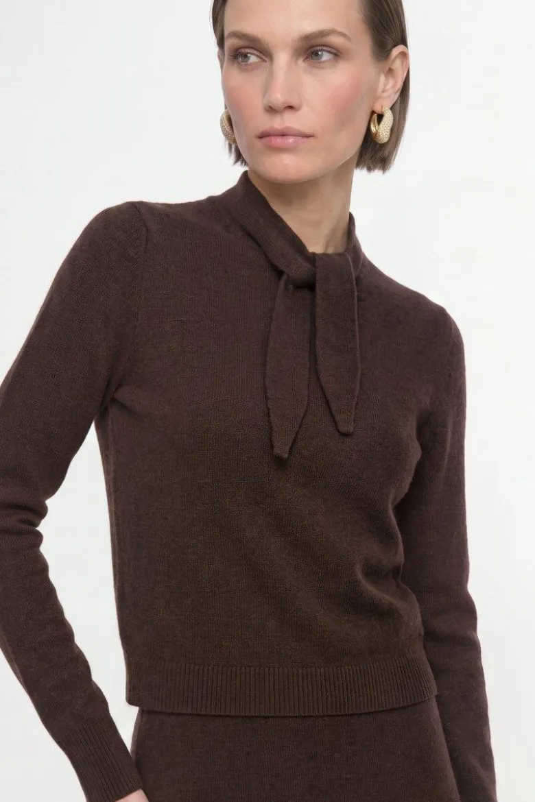 Merino-Kaschmir-Pullover mit Schleifenkragen