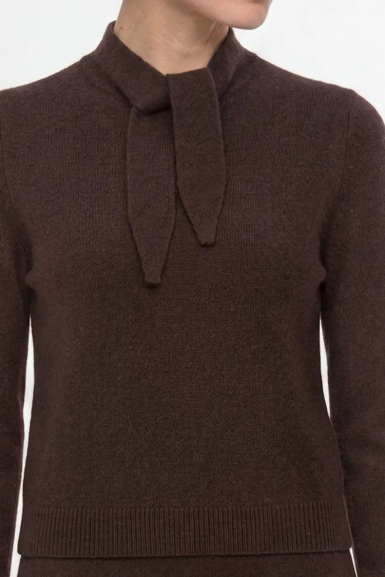 Merino-Kaschmir-Pullover mit Schleifenkragen