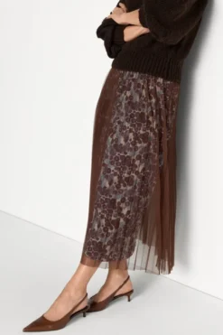 Plisseerock mit Tüll-Overlay Midi