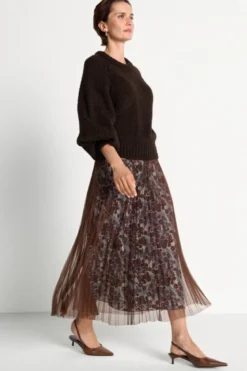 Plisseerock mit Tüll-Overlay Midi