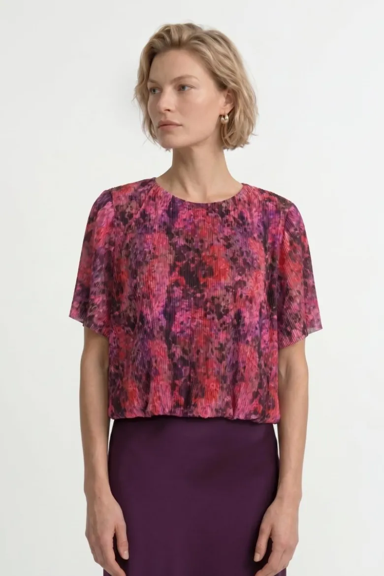 Plissee-Shirt mit Print