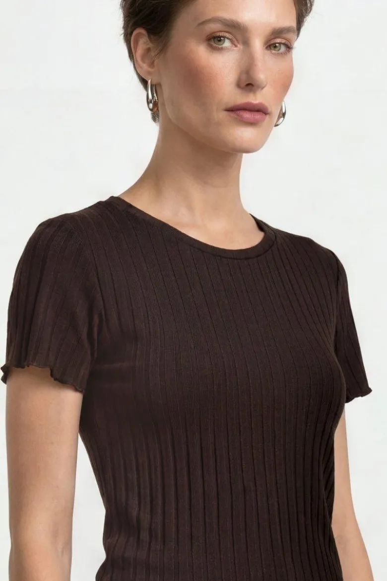 Ripp-Shirt mit Rüschensaum