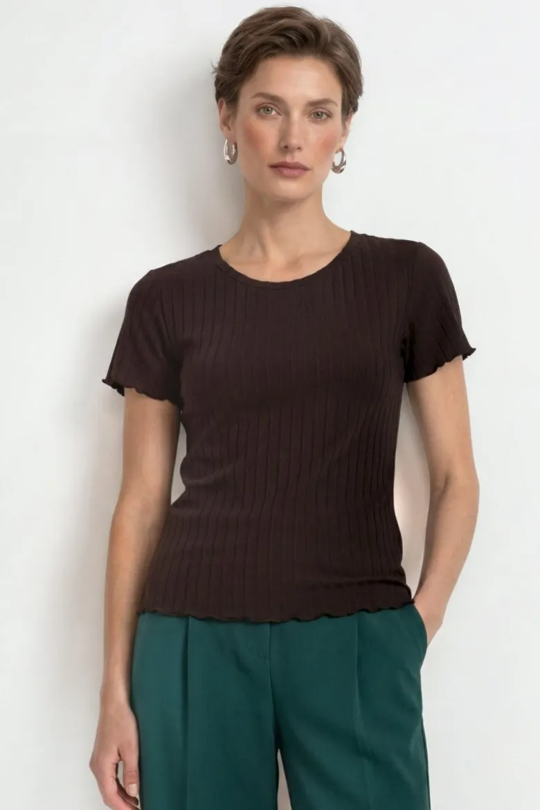 Ripp-Shirt mit Rüschensaum