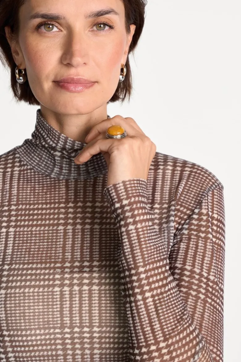 Rollkragen-Longsleeve mit Karo-Print