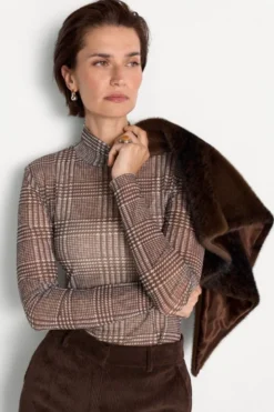 Rollkragen-Longsleeve mit Karo-Print