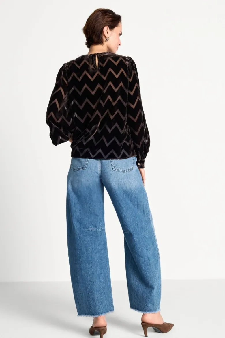 Samtbluse mit Zickzack-Muster