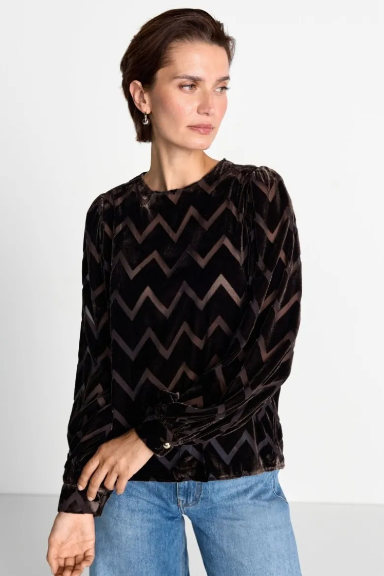 Samtbluse mit Zickzack-Muster