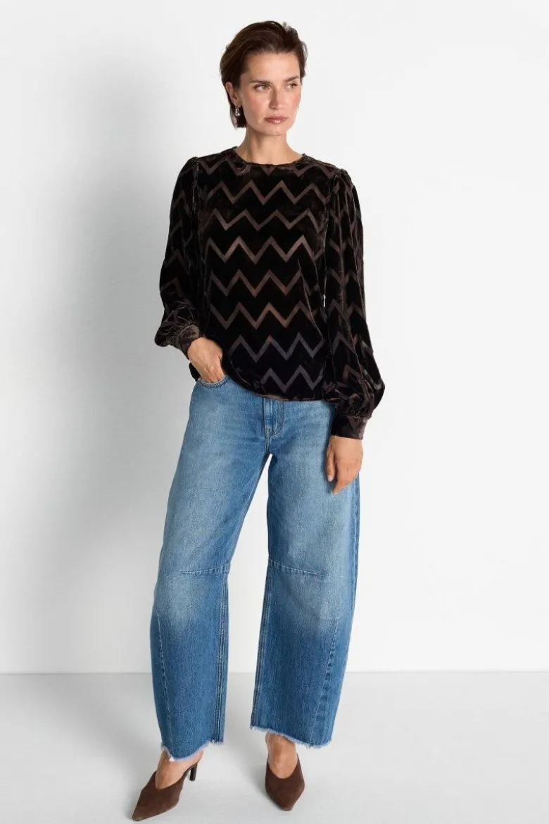 Samtbluse mit Zickzack-Muster