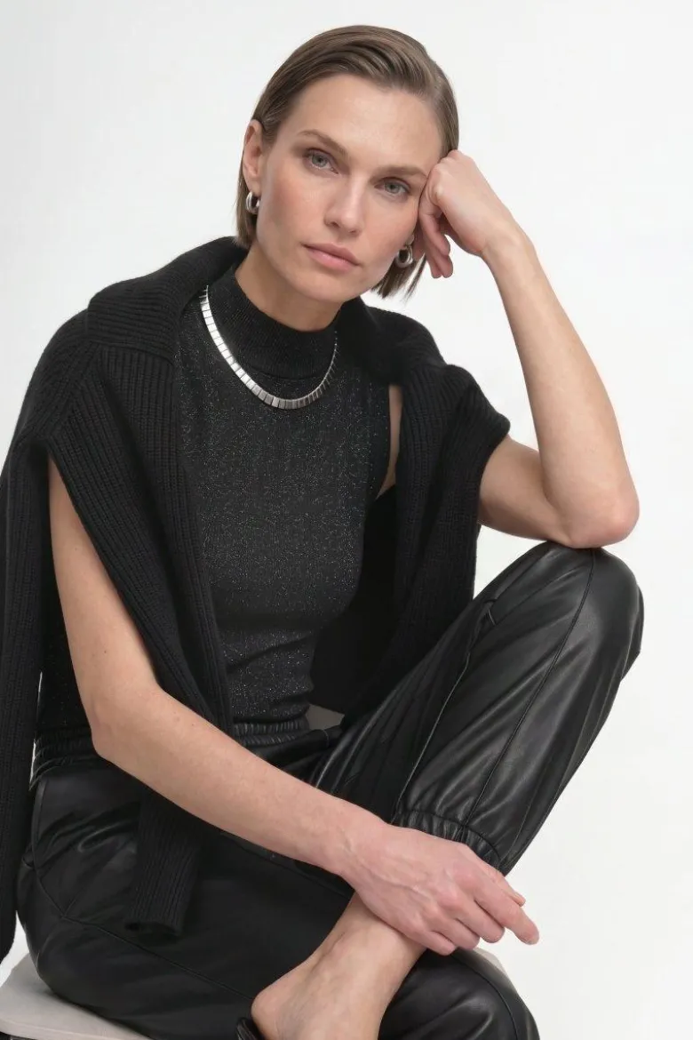 Schwarze Jogger-Hose in Lederoptik