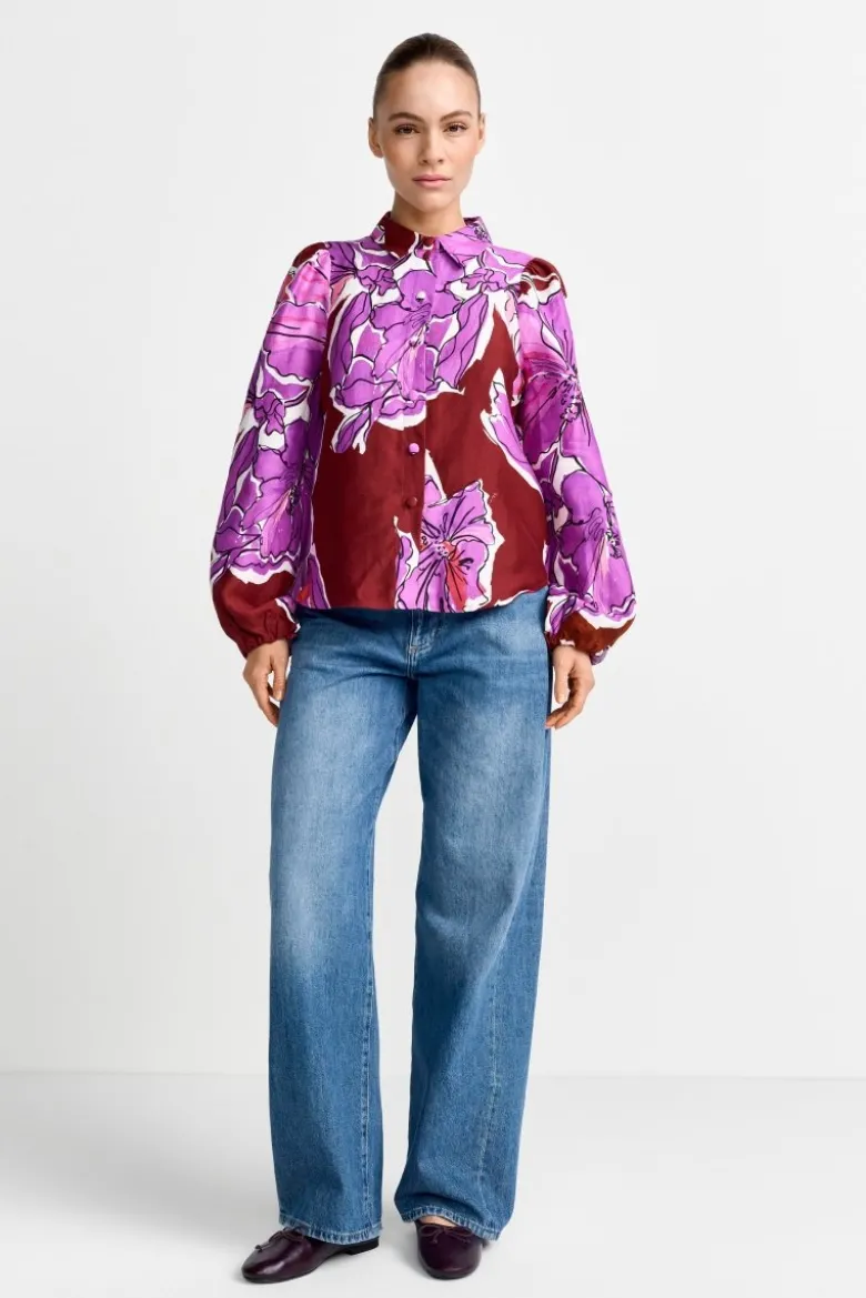 Statement-Bluse aus Leinen-Mix