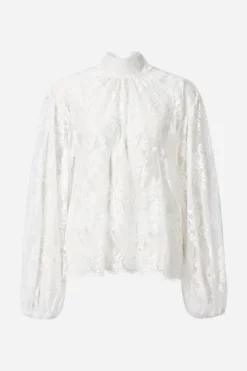 Transparente Spitzenbluse mit Stehkragen