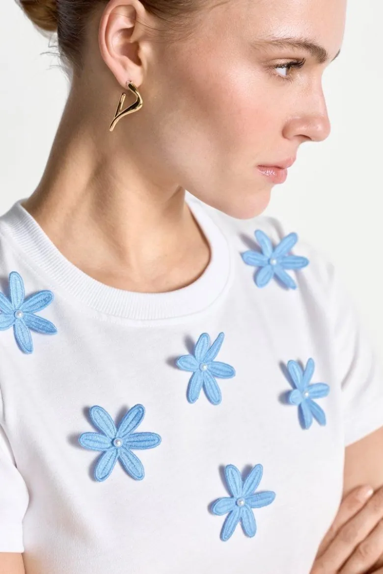 T-Shirt mit Blumenstickerei