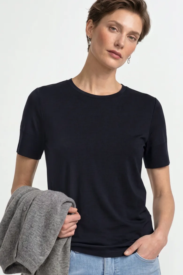 T-Shirt mit gerippten Ärmelabschlüssen