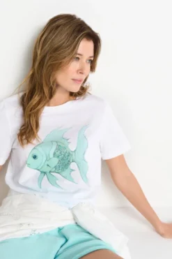 T-Shirt mit Print und Pailletten