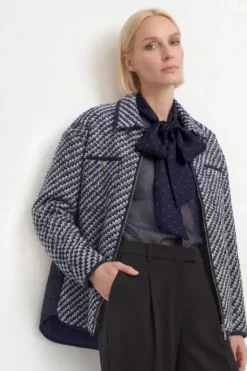 Tweed-Blouson mit Hahnentritt-Muster