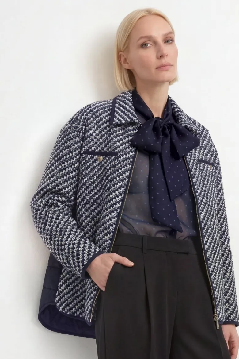 Tweed-Blouson mit Hahnentritt-Muster