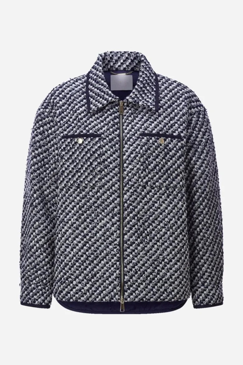 Tweed-Blouson mit Hahnentritt-Muster